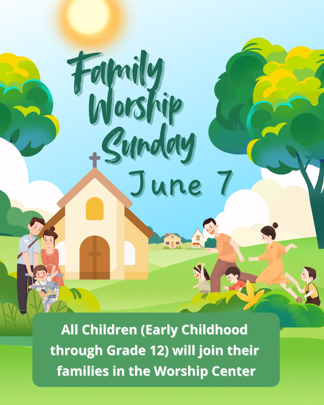 Reminder: This Sunday, June 7, will be a Family Worship Sunday. All children, Early Childhood through grade 12, will not have classes, but will join their parents in the worship service at 9:00 or 10:45 a.m. We’re looking forward to celebrating what God has done during FX Camp this week and worshiping with you!