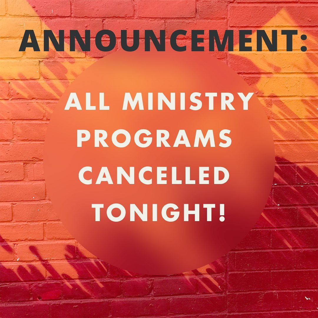 We’re so sorry, but due to a large amount of dust from South Foyer renovations and out of concern for our Fellowship family, all ministries at the church this evening are canceled. We apologize for any inconvenience this may cause you and your family. We look forward to seeing you this Sunday for worship. Thank you for your understanding and we hope you have a blessed evening!