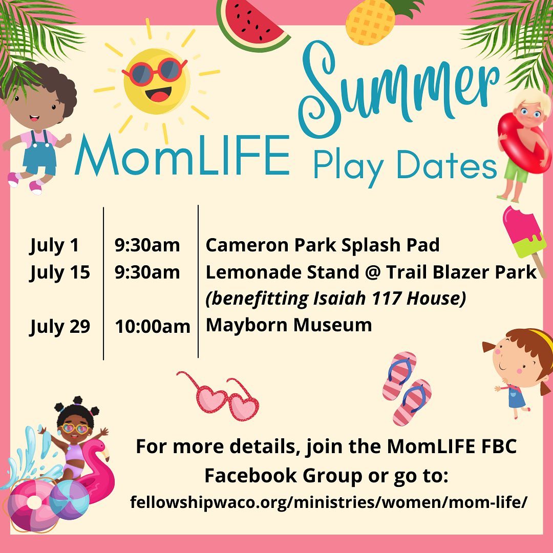 MomLIFE Play Date tomorrow! We’ll meet at the Cameron Park Splash Pad at 9:30am. Hope to see you there!
