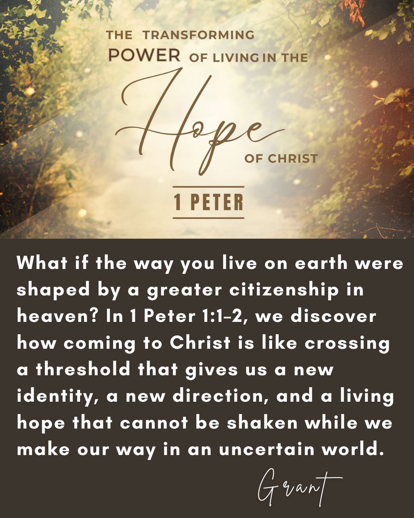 New sermon series in the book of 1 Peter starts this Sunday! See you at 9:00 or 10:45am as we begin to look at the transforming power of living in the hope of Christ!