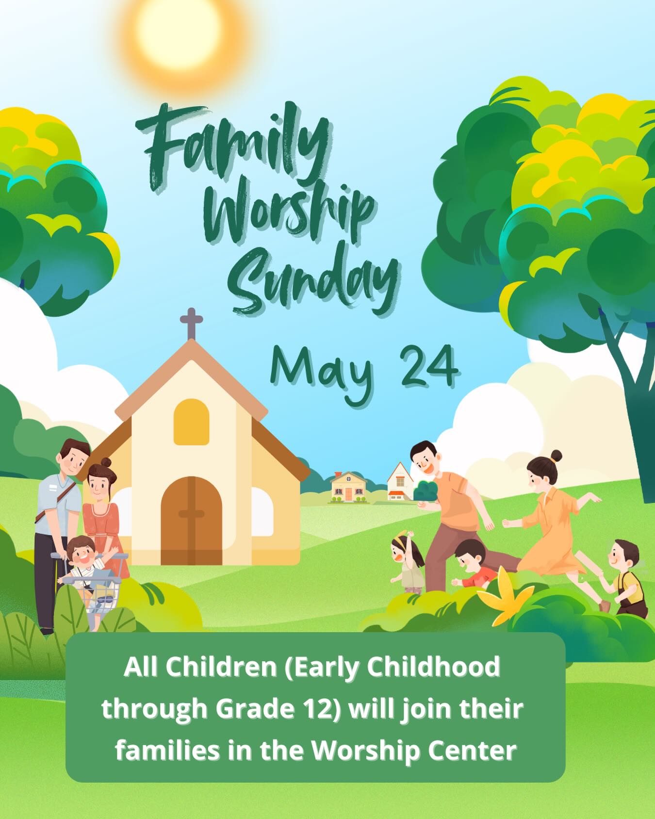 Reminder: Tomorrow, May 24 will be  a Family Worship Sunday. All children, Early Childhood through grade 12, will not have classes, but will join their parents in the worship service at 9:00 or 10:45 a.m. We’re looking forward to celebrating our high school graduates and worshiping with you tomorrow!