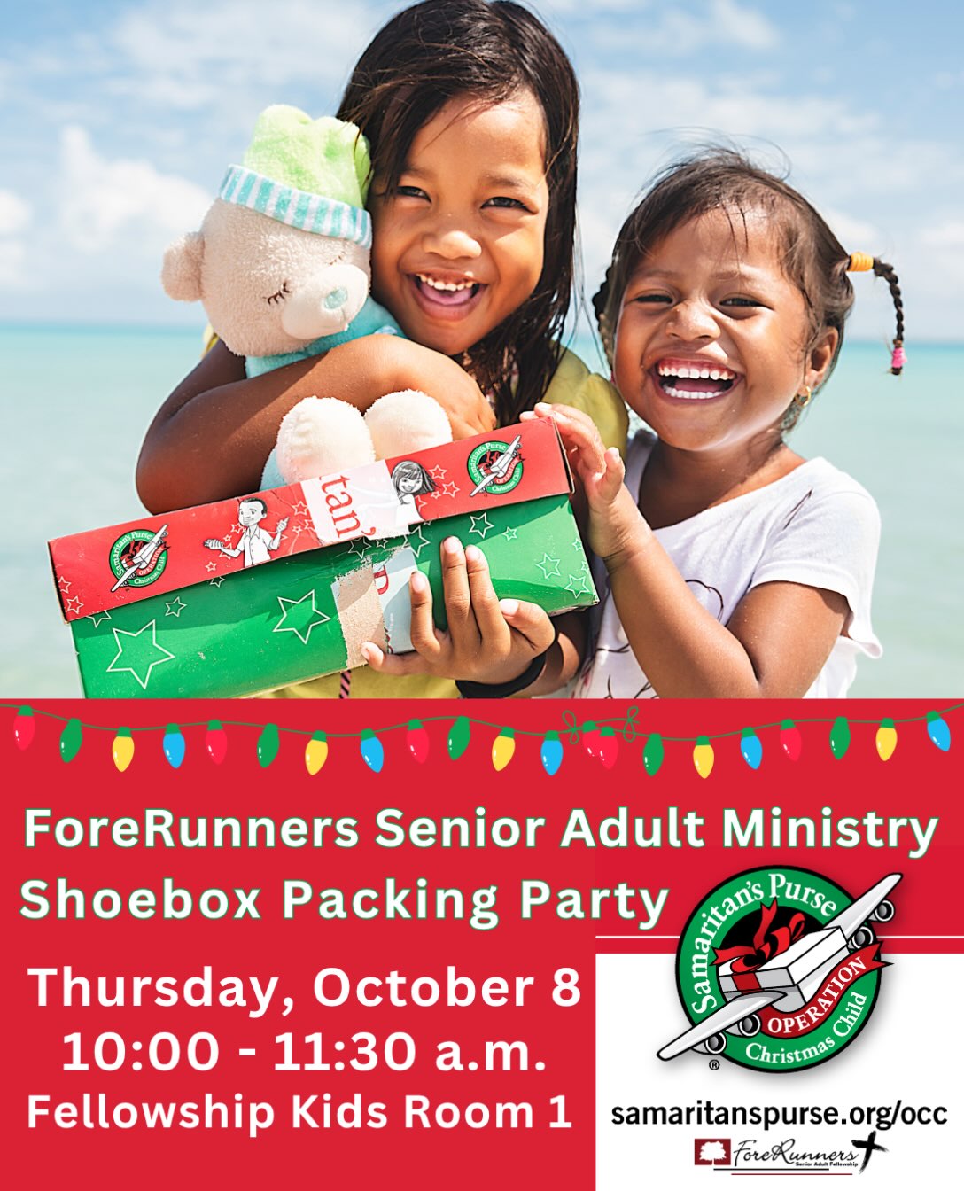 Senior Adults, join us this Thursday at 10:00am for our annual OCC Shoebox Packing Party! We’ll have snacks and coffee afterward. We’re looking forward to seeing all of you!